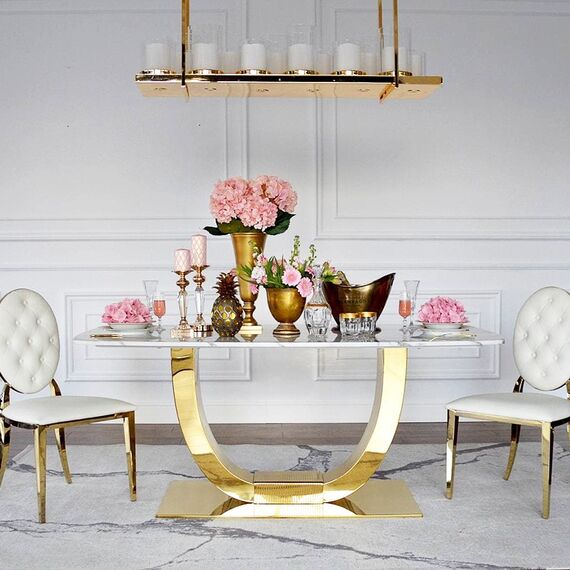 Glamour dining room table gold steel white top ART DECO