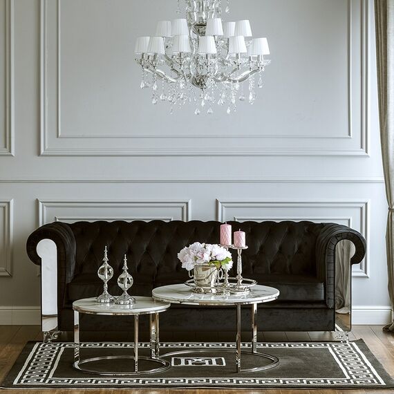 Stolik kawowy glamour nowoczesny srebrny z białym kamiennym marmurowym blatem MARCO SILVER