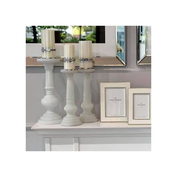 WIKA candlestick white patina glass