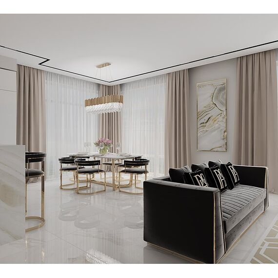 Black velvet quilted sofa, modern in a glamor style, for a golden living room MONTE CARLO