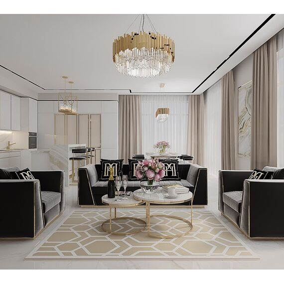 Black velvet quilted sofa, modern in a glamor style, for a golden living room MONTE CARLO