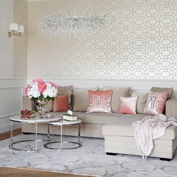 Stolik kawowy glamour nowoczesny srebrny z białym kamiennym marmurowym blatem MARCO SILVER