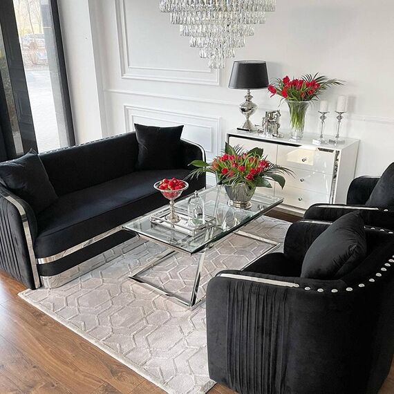 MADONNA modern silver black Stylish glamour New York-style upholstered sofa OUTLET