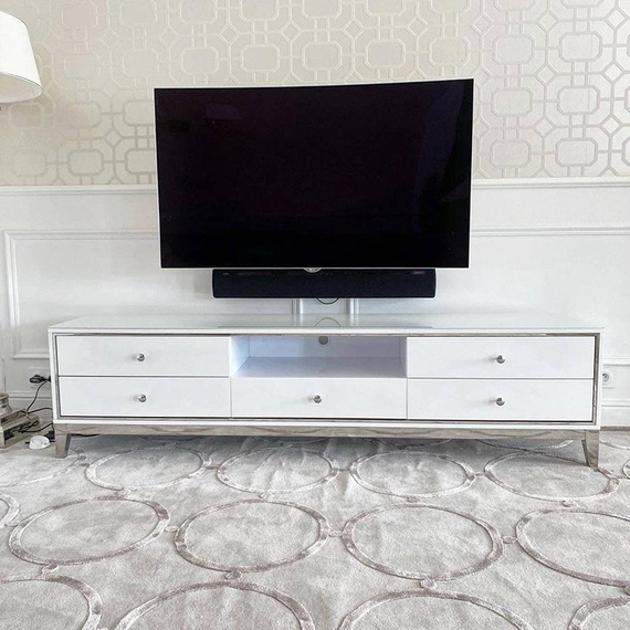 RTV chest of drawers LORENZO L SILVER High gloss white and silver