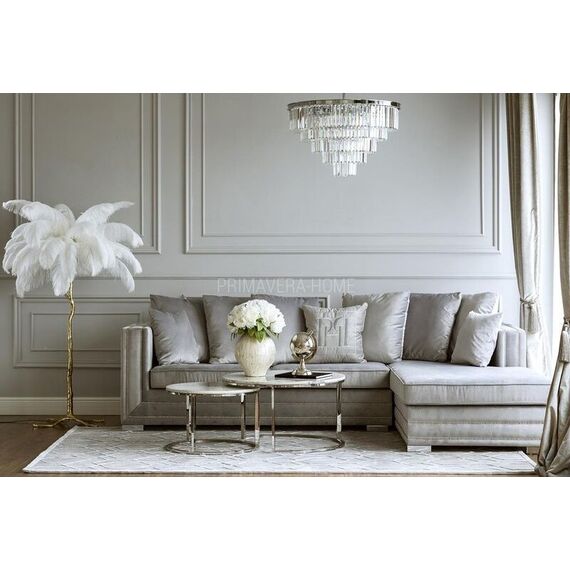 Aksamitny narożnik srebrny z funkcją spania nowoczesna kanapa narożna NERO