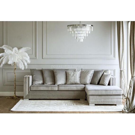 Aksamitny narożnik srebrny z funkcją spania nowoczesna kanapa narożna NERO