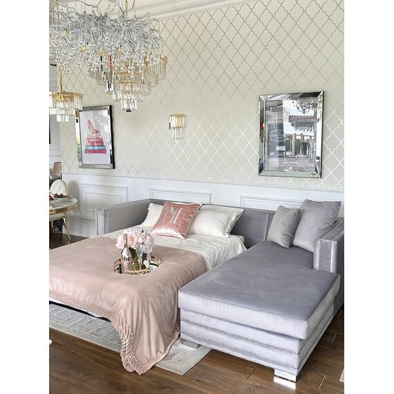 Aksamitny narożnik srebrny z funkcją spania nowoczesna kanapa narożna NERO