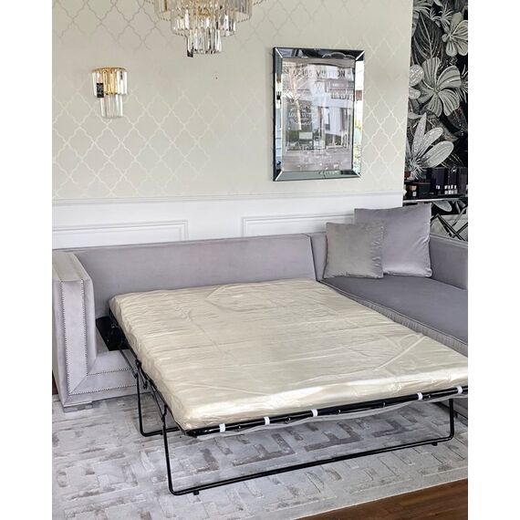 Aksamitny narożnik srebrny z funkcją spania nowoczesna kanapa narożna NERO