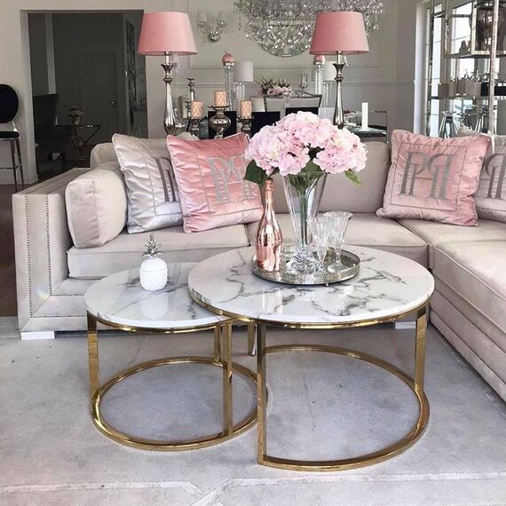 Glamour coffee table, modern gold with white stone table top MARCO GOLD