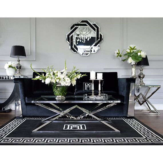 Rounded mirror DUNE BLACK SILVER, geometric