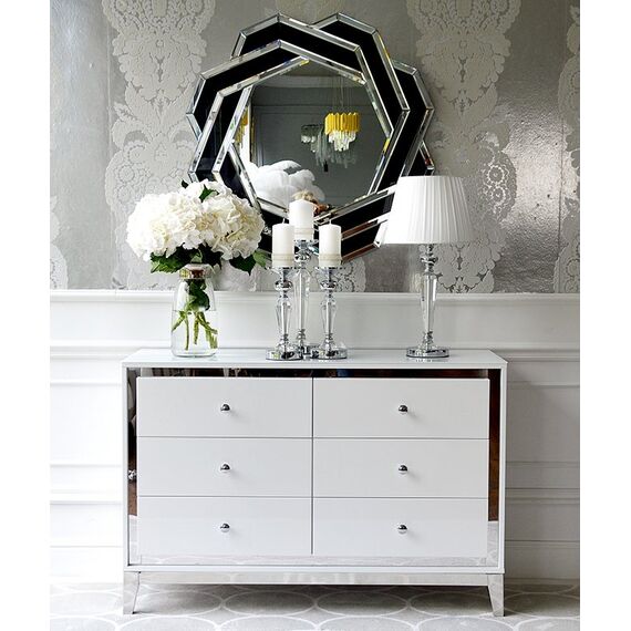 Rounded mirror DUNE BLACK SILVER, geometric