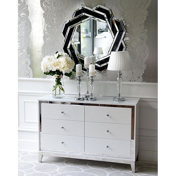 Rounded mirror DUNE BLACK SILVER, geometric