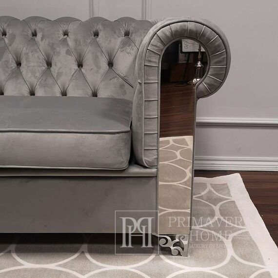 Aksamitny narożnik pikowany srebrny z funkcją spania AVIATOR