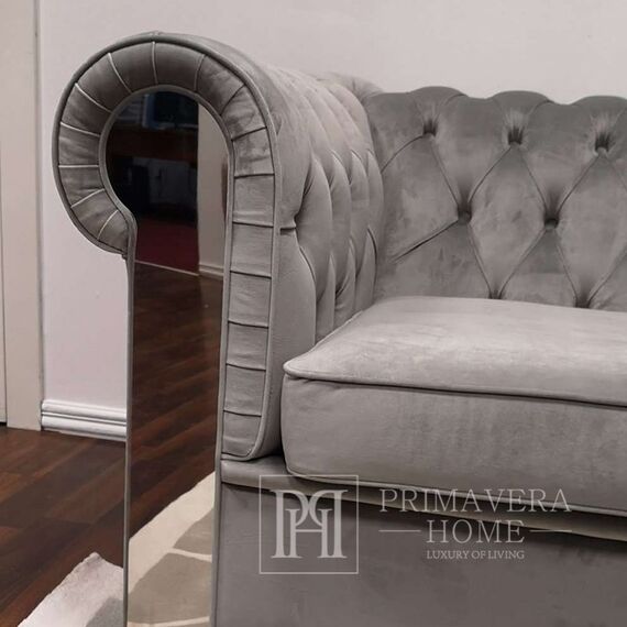 Aksamitny narożnik pikowany srebrny z funkcją spania AVIATOR