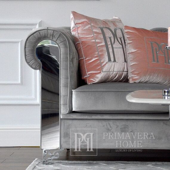 Aksamitny narożnik pikowany srebrny z funkcją spania AVIATOR