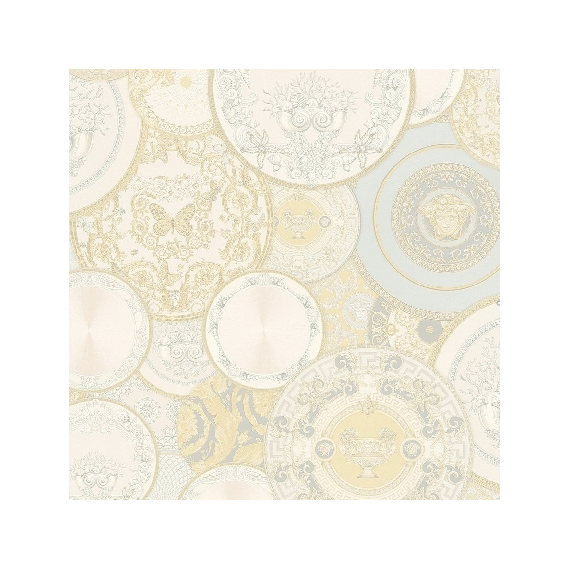 Ekskluzywna tapeta ścienna glamour Versace III Home beżowe talerze
