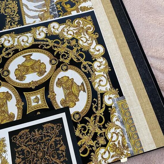Luxurious geometric wallpaper Versace glamor squares brown and gold
