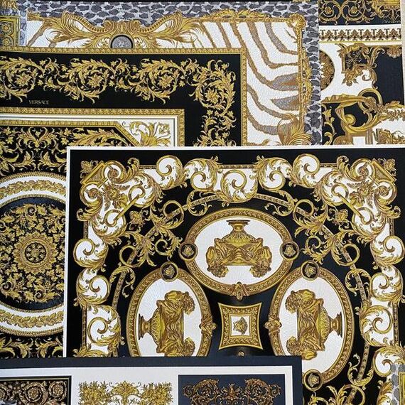 Luxurious geometric wallpaper Versace glamor squares brown and gold