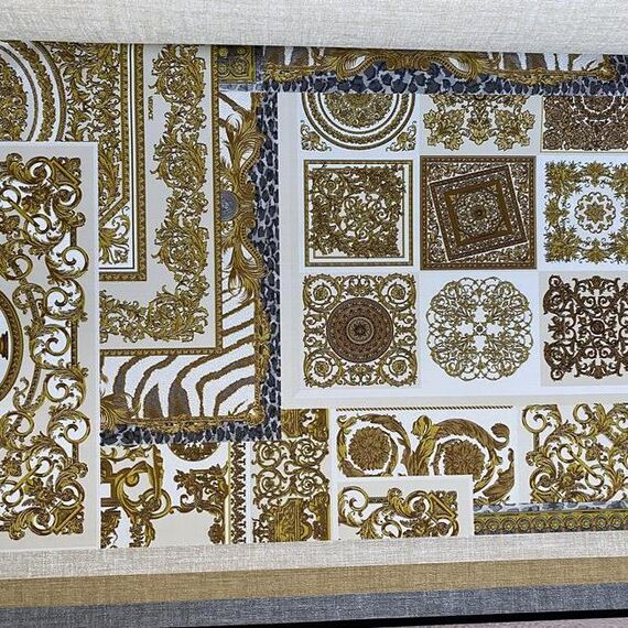Luksusowa tapeta geometryczna Versace glamour kwadraty złota kolaż dekoracyjny