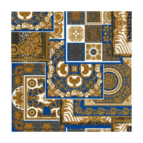 Luksusowa tapeta Versace Découpage kwadraty niebiesko-złota