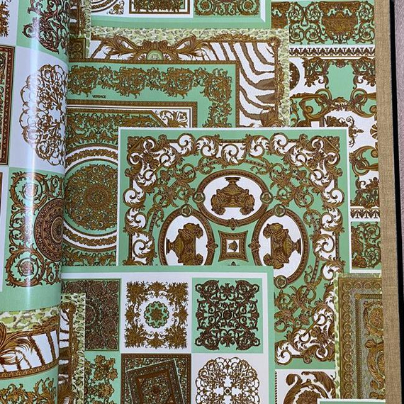 Luxury wallpaper Versace Découpage squares green-gold