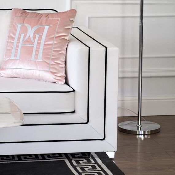 BIANKA glamor sofa with cushions, white and black