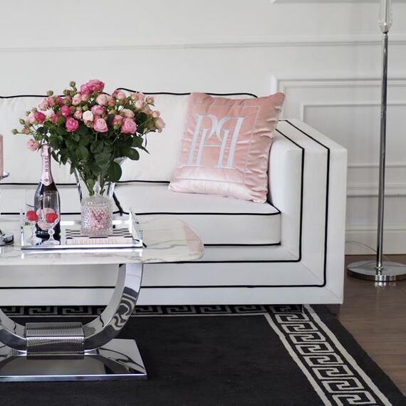 BIANKA glamor sofa with cushions, white and black