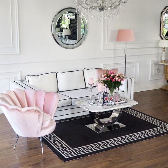 BIANKA glamor sofa with cushions, white and black