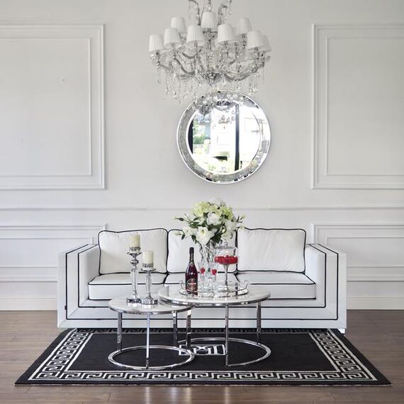 BIANKA glamor sofa with cushions, white and black