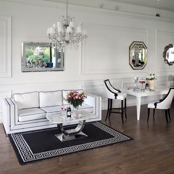 BIANKA glamor sofa with cushions, white and black