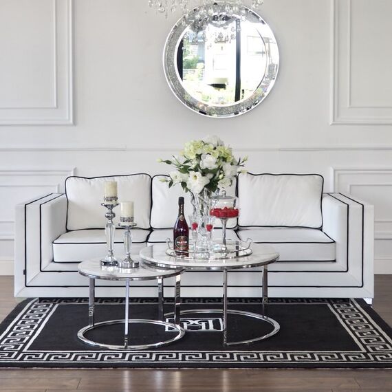 BIANKA glamor sofa with cushions, white and black