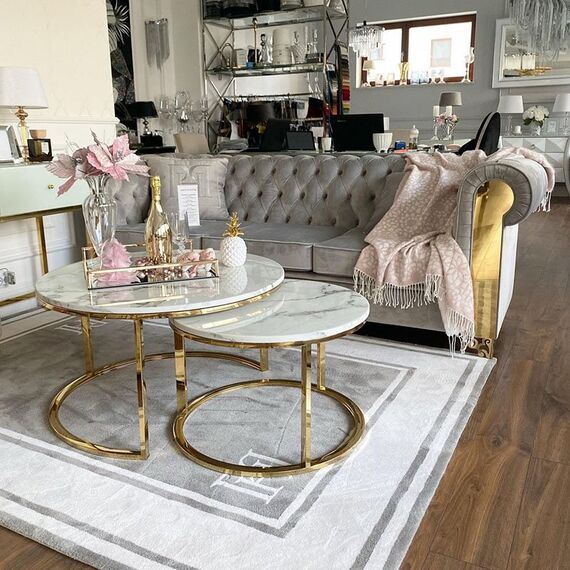 Stolik kawowy glamour MARCO GOLD, złoty z białym marmurem blatem OUTLET