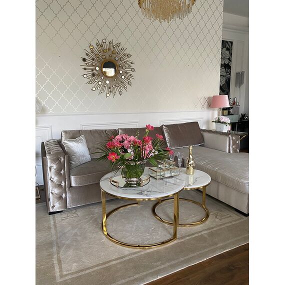 Stolik kawowy glamour MARCO GOLD, złoty z białym marmurem blatem OUTLET