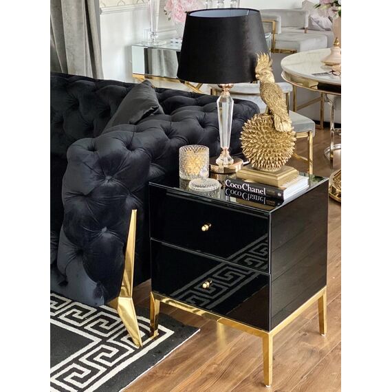 Glass bedside table Franco for the bedroom glamor black, gold OUTLET