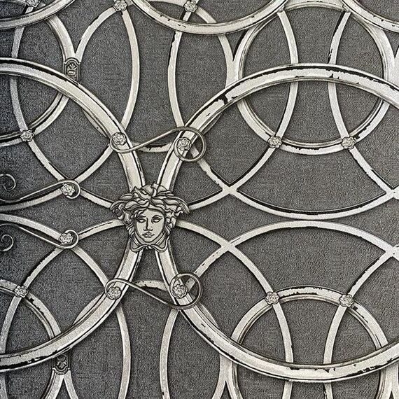 Tapeta glamour Versace IV geometryczna jasny brąz srebrna z pierścieniami