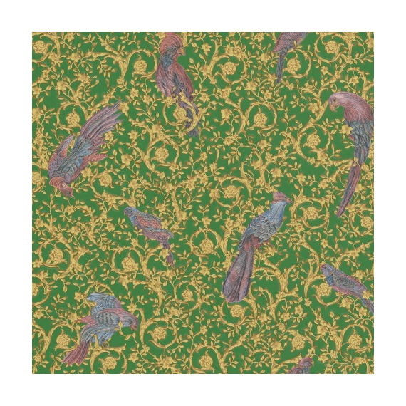 Versace Barocco Birds glamor wallpaper with birds ornament, green gold
