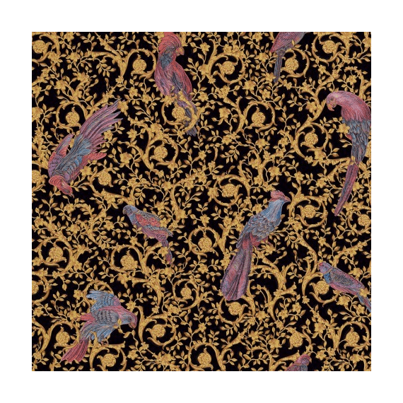 Tapeta glamour Versace Barocco Birds ornament, ptaki, złota czarna
