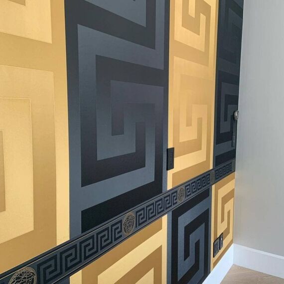 Tapeta glamour Versace GREEK geometryczna wzór grecki złota satyna