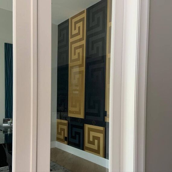 Tapeta glamour Versace GREEK geometryczna wzór grecki złota satyna