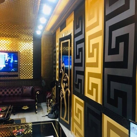 Tapeta glamour Versace GREEK geometryczna wzór grecki złota satyna