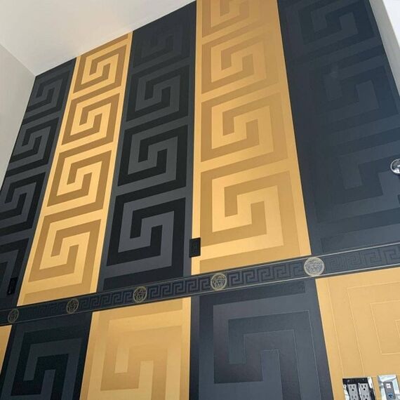 Tapeta glamour Versace GREEK geometryczna wzór grecki złota satyna