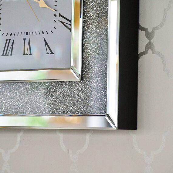 Zegar ścienny PAOLA SILVER diamentowy lustrzany kwadratowy srebrny