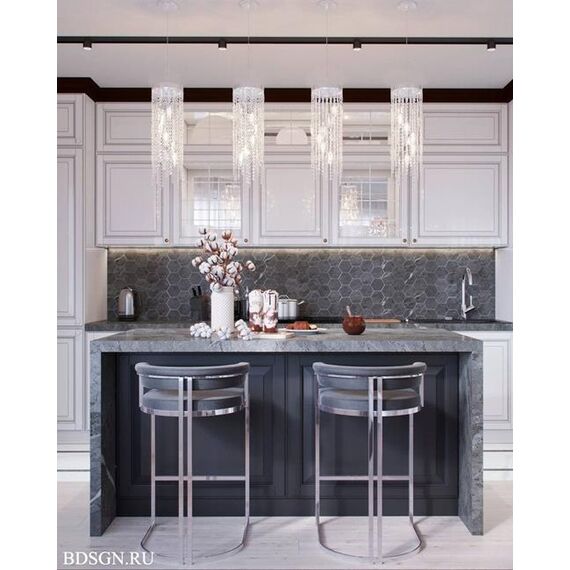 MARCO modern silver grey glamour upholstered barstool for dining room, bar, isle 53x51x92