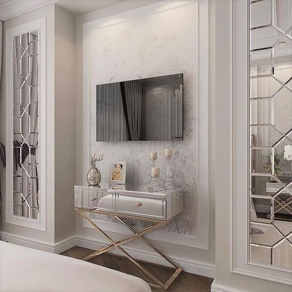 Mirror console CHICAGO GOLD on metal legs New York glamor modern 100x40x80 gold