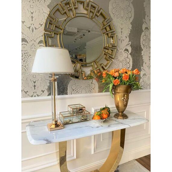Glamor console in a modern style, with a white marble top, ART DECO gold