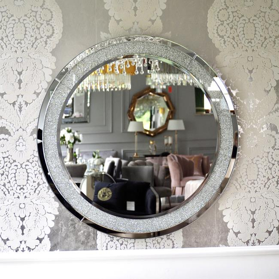 A diamond round mirror in the galmour style PAOLA SILVER