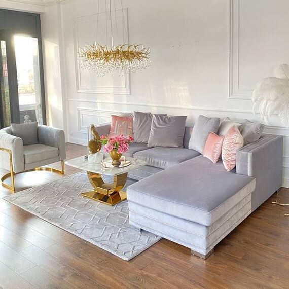 Aksamitny narożnik srebrny z funkcją spania nowoczesna kanapa narożna NERO