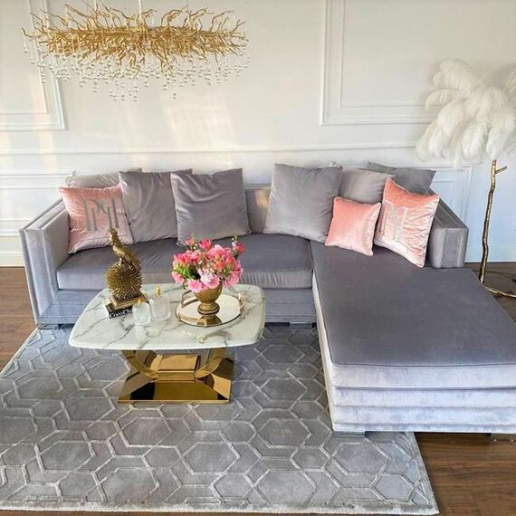 Aksamitny narożnik srebrny z funkcją spania nowoczesna kanapa narożna NERO