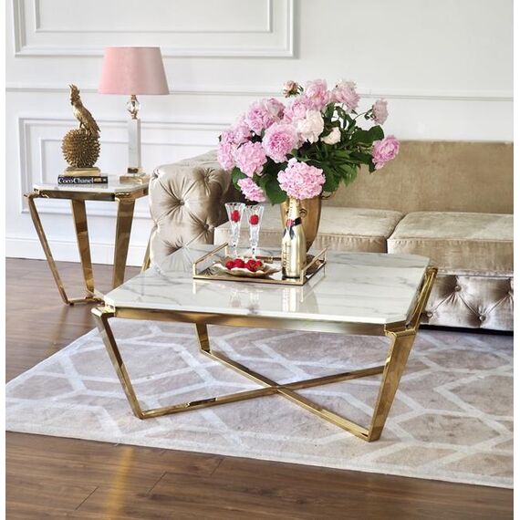 White Marble Top Small Side Table  RALPH