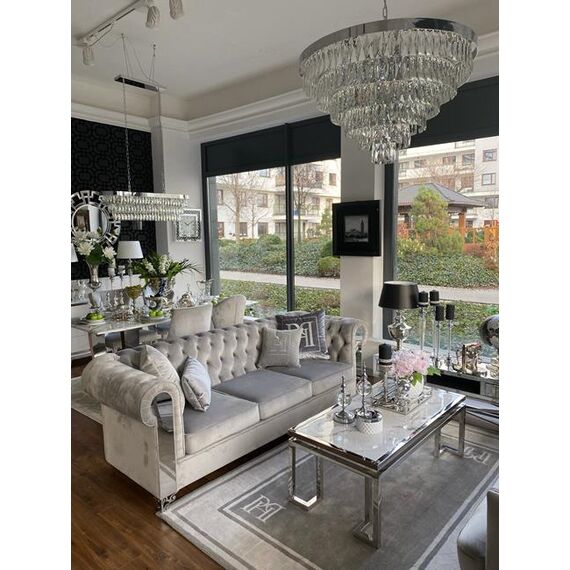 Stolik kawowy glamour stal nierdzewna z blatem w szkle OSKAR